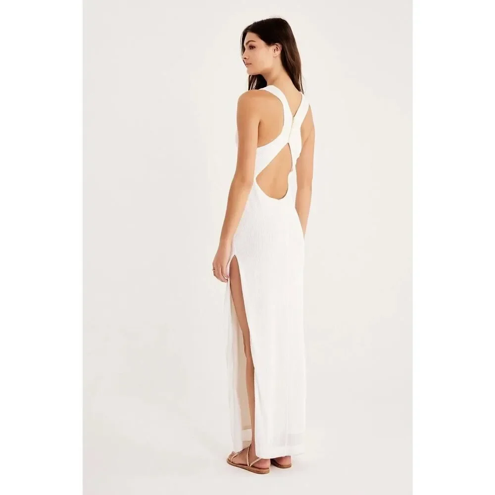 Rumer The Label Rosa Maxi Dress Size X-Small White Ribbed Stretchy Bodycon - Picture 2 of 11